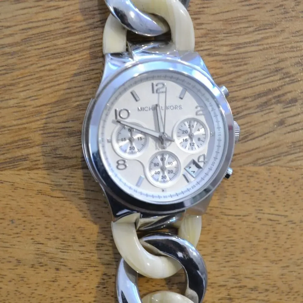 Michael Kors Wrist Watch Silver Ivory Tone Chronograph MK-4263